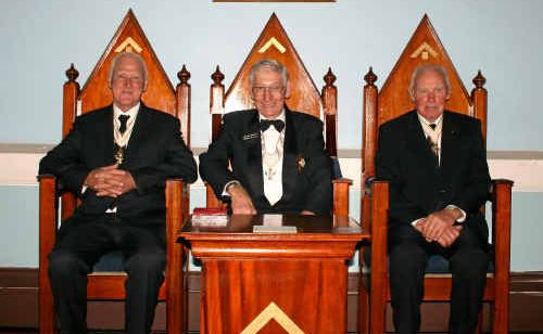 Paul Kennedy, Ron Bryant and Rex Baguley at the installation and investiture of Ron Bryant as the Deputy of the Supreme Council for Scotland for the Province of South Queensland Darling Downs District. Paul Kennedy, Ron Bryant and Rex Baguley at the installation and investiture of Ron Bryant as the Deputy of the Supreme Council for Scotland for the Province of South Queensland Darling Downs District.